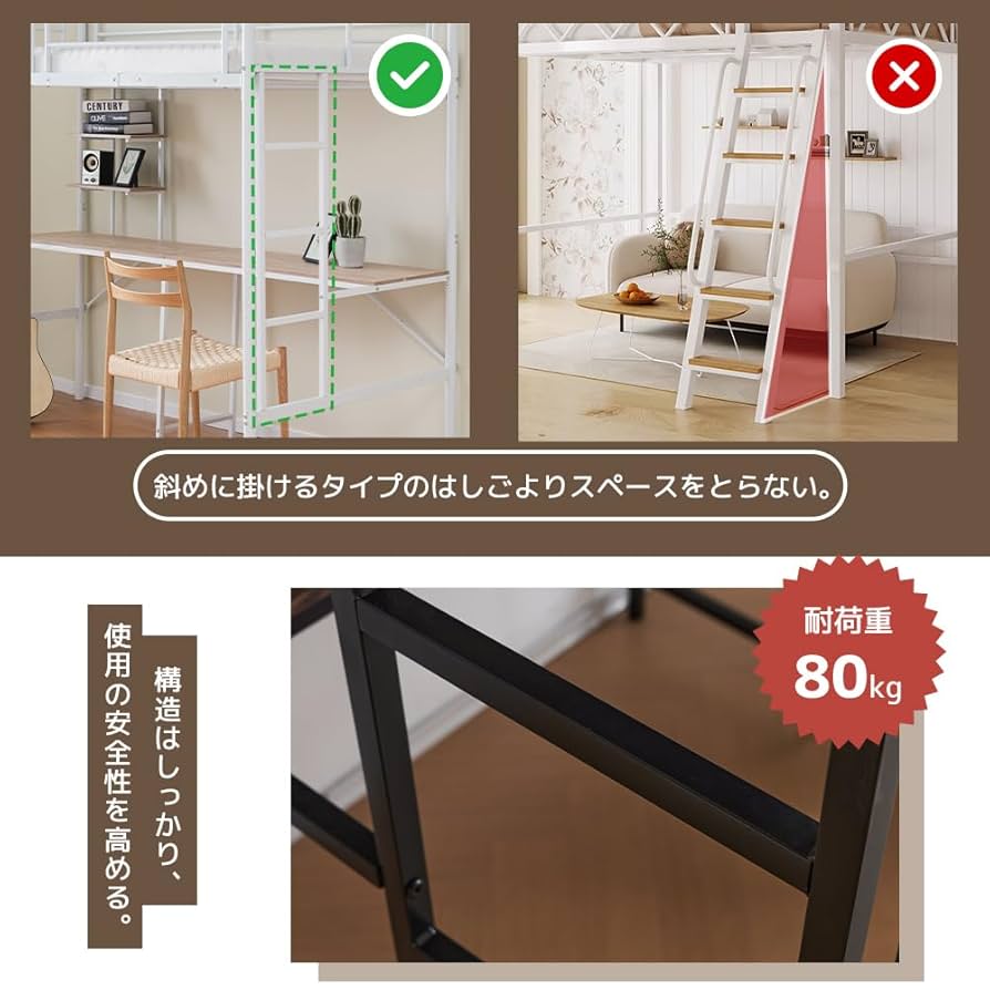 2色選択可能システムベットロフトベッドシングル デスク付きラック棚付きハシゴ階段 Amazon｜システムベット ロフトベッド シングル デスク付き
